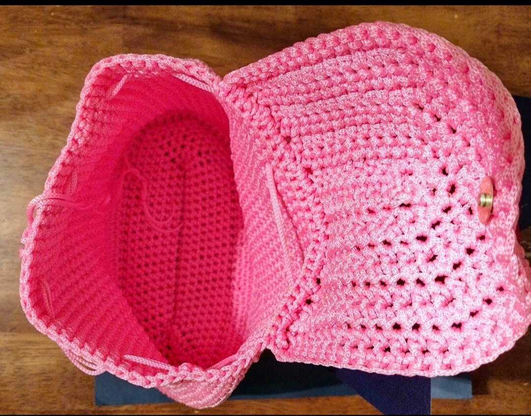 Pink Crocheted Raffia Mini Backpack - image 3
