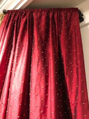 Silk Lined Curtain Drapery Nip Dupioni French Knot Embroidery Red Gold 84 Length Ebay
