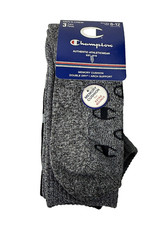 Champion 3 Pairs Black, Gray All over Logos Crew Socks Men's 6-12