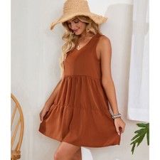 Ladies Summer Sleeveless Dress Casual Loose Flowy Swing Shift Dress Tank Top New