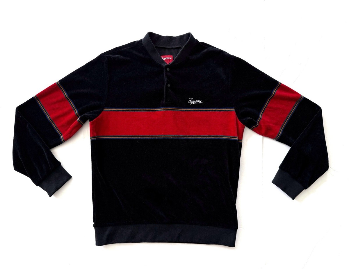 SUPREME Velour Snap Henley Sweatshirt Black/Red/Green/Yellow Size