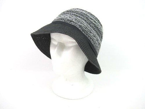 Woven Cloche Hat Paper Blend Black Grey 