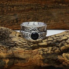 Black Onyx Gemstone 925 Sterling Silver Handmade Spinner Ring All Size