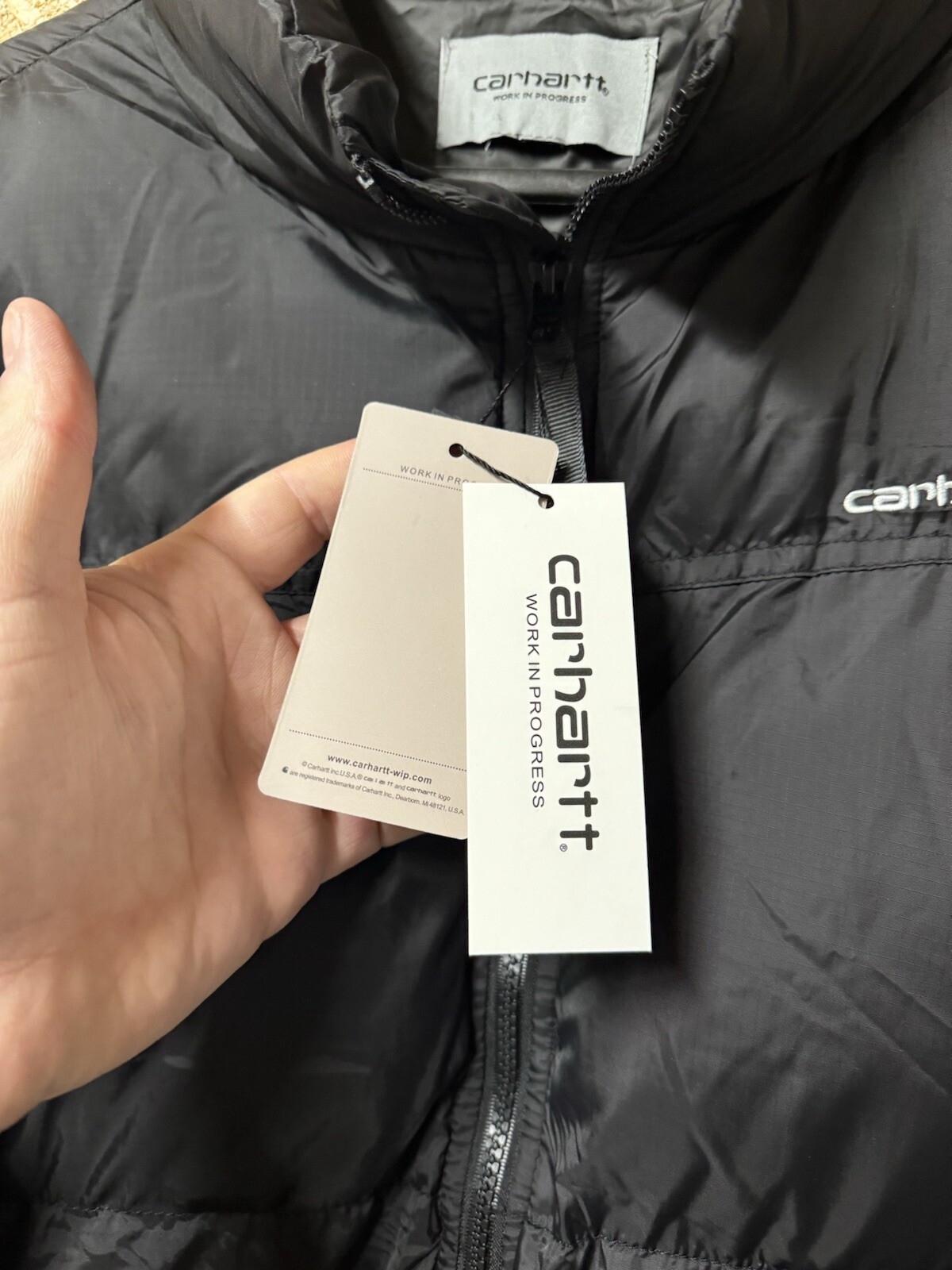 Men’s Carhartt WIP Black Down 80/20 Jacket XL RRP£260 BNWT Scripted Back Design image 4