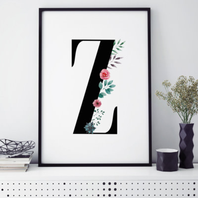 JUNIWORDS Poster mit Rahmen ''Buchstabe Florales Z'' DIN A4 A3 A2 Geburtstag Name