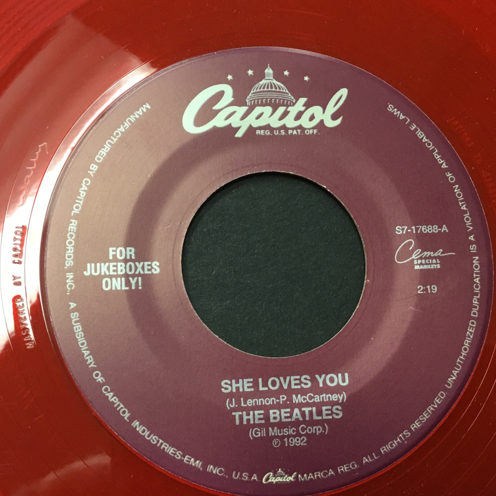 The Beatles SHE LOVES YOU / I'LL GET YOU'' red wax jukebox only Z150 eBay