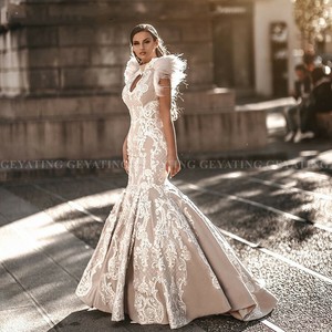 champagne satin mermaid dress