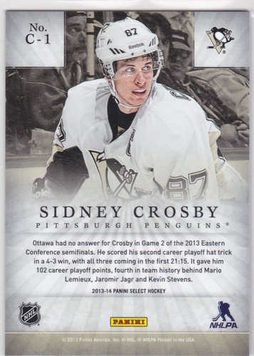 SIDNEY CROSBY Select CORNERSTONE INSERT CARD Pittsburgh Penguins Hockey #87 LE! - Picture 2 of 2