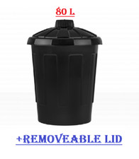 Wham Plastic Dustbin With Secure Lid  80L Black Rubbish Waste Disposal Trash Can