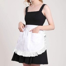 Women Apron Half Waist Maid Costume Cafe Bar Waitress Uniform Retro Ruffle.