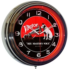 16" RCA Victor Nipper Dog His Master Voice Neon Clock Retro Vintage Style (Red)