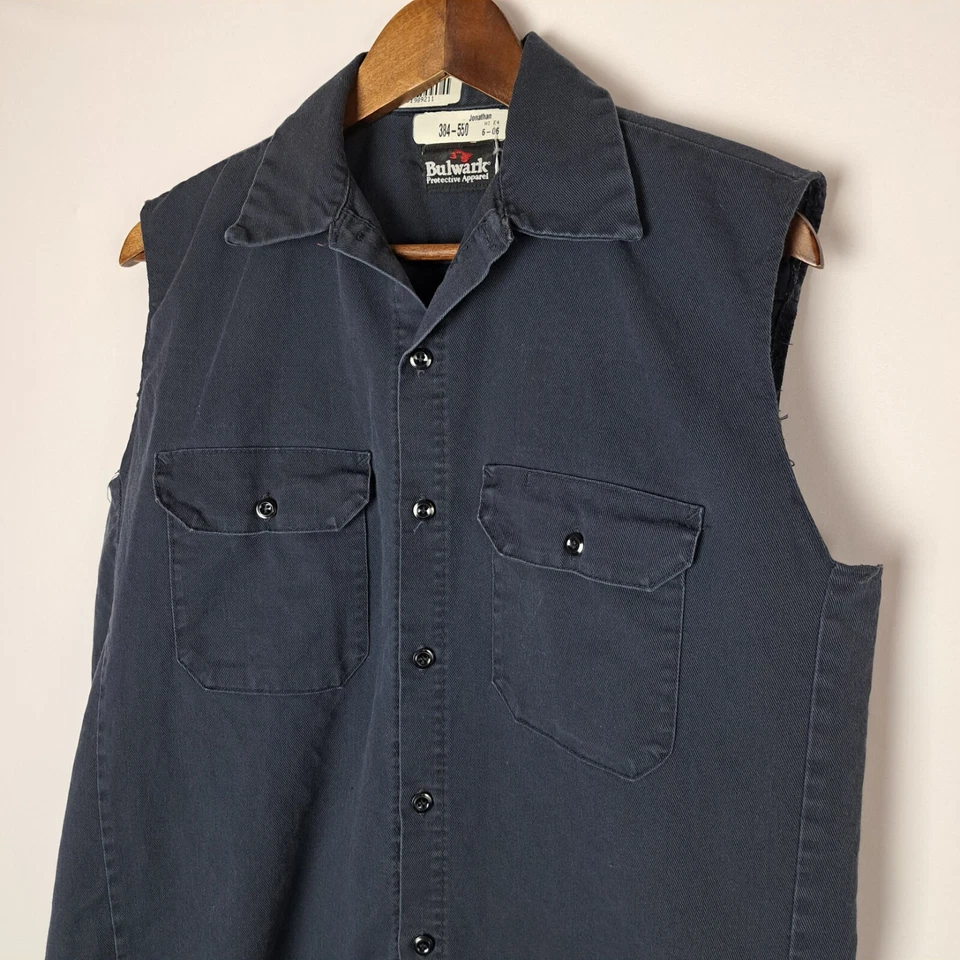 Bulwark Protective Apparel Vest Mens Medium Blue Sleeveless Button Up 2 Pockets - Image 4 of 4