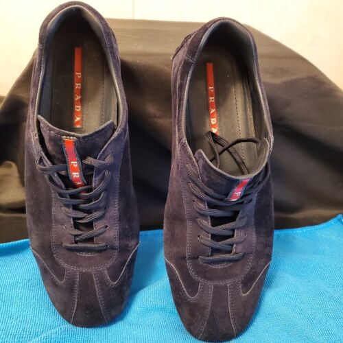 Prada Shoes Black/Navy Suede Leather Trainers Driver Sneakers Size 9 US - Picture 1 of 19