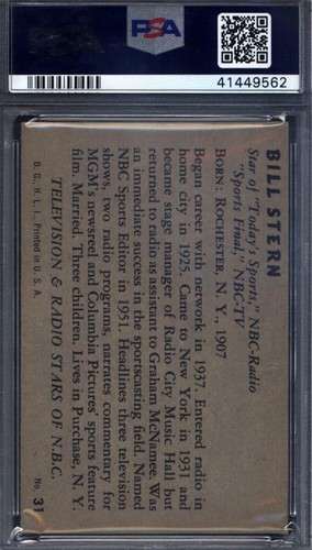 1952 T V & Radio N #31 Bill Stern PSA 7 - Picture 2 of 2