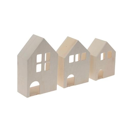 Stafil 10-14cm Bare Wood Cottages 3pcs #8630-77