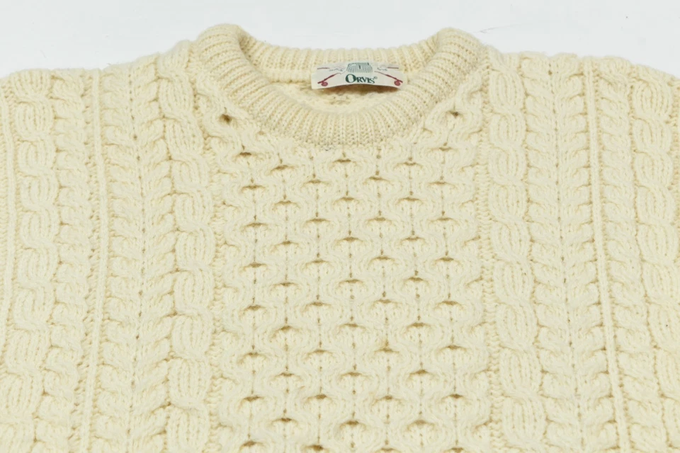 Vintage Orvis Fisherman Sweater Mens Large Cream Wool Chunky-Knit Long Sleeve - Image 3 of 4