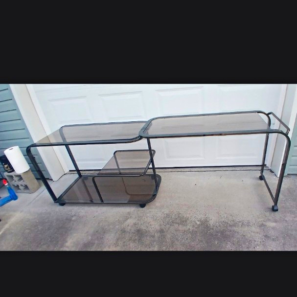 Mid-Century Modern 2-Tier Smoked Glass & Chrome Bar Cart 30x20x30 4 Wheels