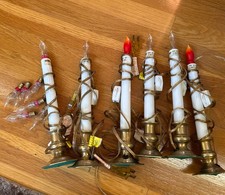 6 Electric Christmas Window 9" Candles Lights Brass With Bulbs On/Off Switch