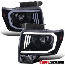 Fit 2009-2014 Ford F150 Smoke Black Led Tube Projector Headlights Headlamp 09-14