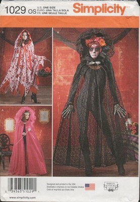 Simplicity 1029 Adult Hooded Cape Costume Pattern Goth, Cosplay, Day of the Dead