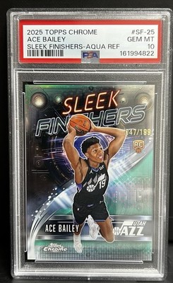 2025 TOPPS CHROME SLEEK FINISHERS AQUA REFRACTOR #SF-25 ACE BAILEY 47/199 PSA 10