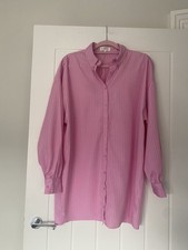 In The Style Pink White Pinstripe Long Sleeve Oversize Shirt Dress UK 8