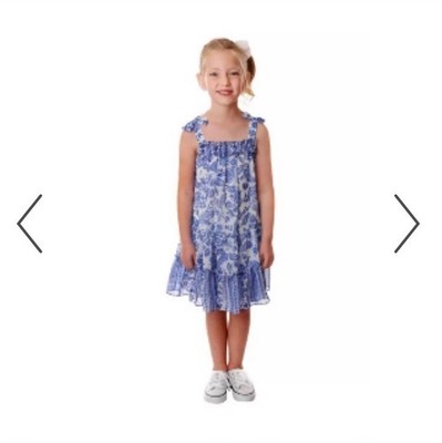 Jona Michelle Girls 4T Blue White Floral Sundress Knee Length Bow Ruffle