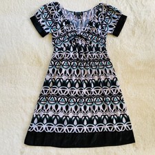 INC International concepts empire waist short sleeve dress Sz M blk/green/white