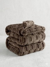 Image of Ribbed Throw Blanket Faux Fur Fleece Warm Gift for Sofa King Size 200 x 240 cm