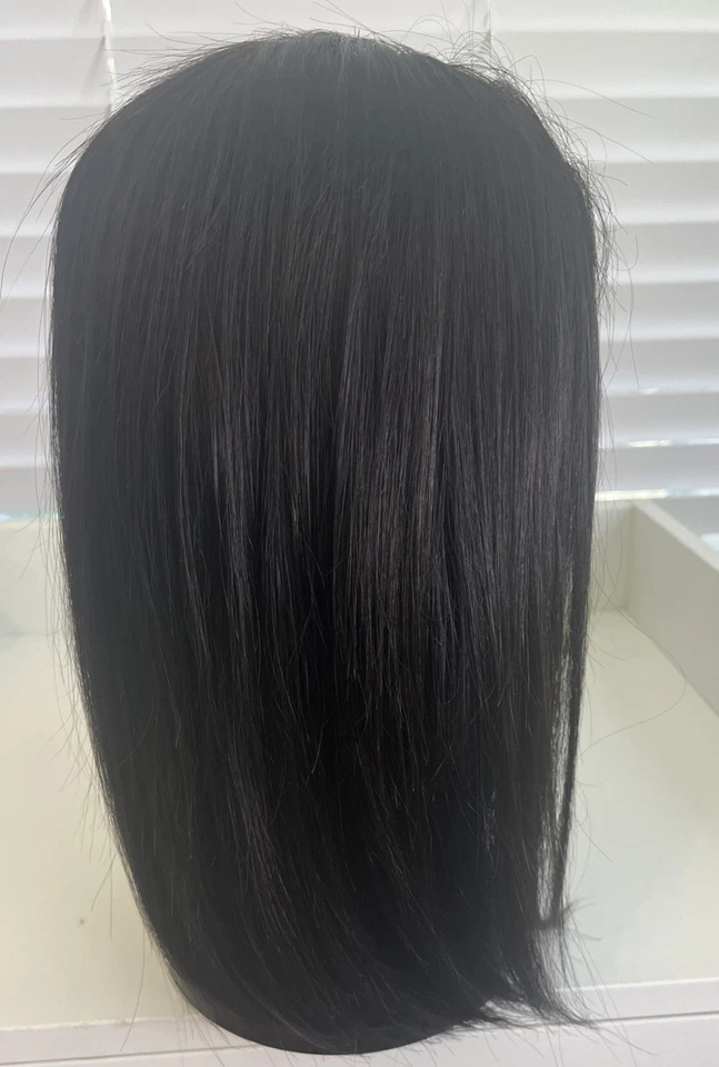 Nueva Peluca Negra Natural 14" 100% Cabello Humano Lisa Longitud Media con Encaje Frontal Foto 3 de 4