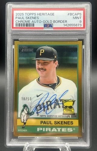 2025 Topps Heritage Chrome Gold Refractor Paul Skenes Auto /50 PSA 9 #BCAPS
