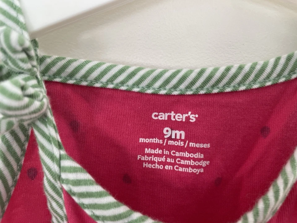 Lindo traje de sol Carter's bebé niña sandía 100 % algodón sin mangas rosa verde 9M Foto 2 de 4