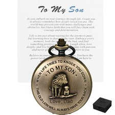 "To My Son,Love Dad" Lion Pocket Watch with Chain Xmas Gift for Son from Dad