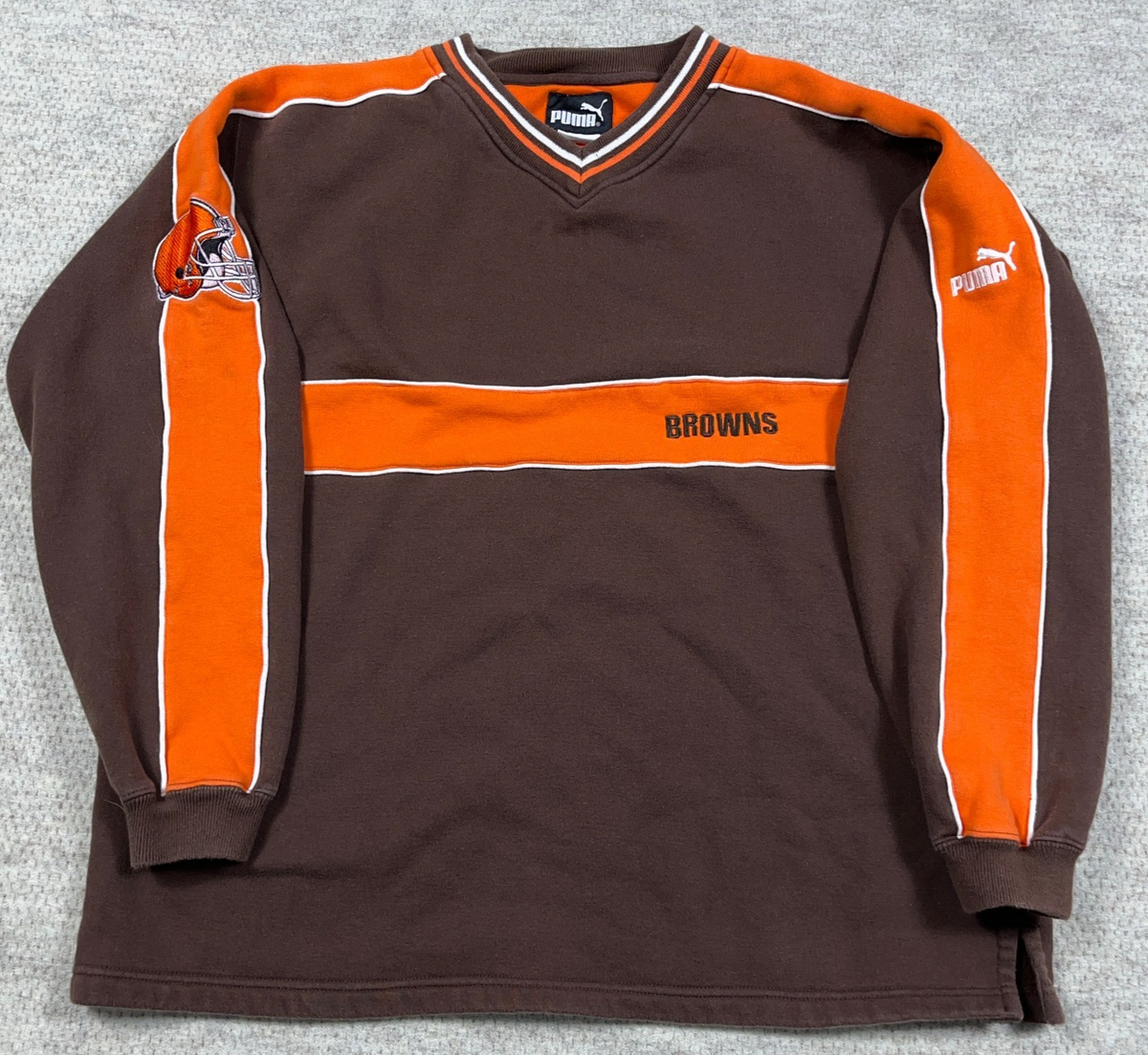 Vintage Cleveland Browns Sweatshirt Men XL Brown Puma V Crewneck