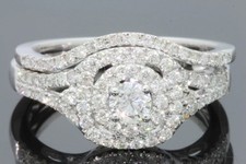 10K WHITE GOLD .95 CARAT WOMENS REAL DIAMOND ENGAGEMENT RING WEDDING BAND SET