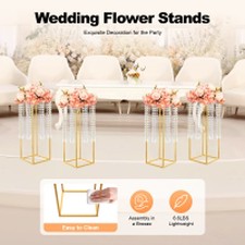 4Pcs Metal Column Flower Stands Centerpiece Holder Rack Party/Wedding Decor Gold