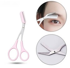 Pink Eyebrow Scissors Stainless Steel with Comb Precision Trimmer Next Day Ship