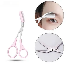 Eyebrow Scissors with Comb Pink Stainless Steel Precision Trimmer
