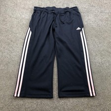 Adidas Track Pants Womens Medium Navy Pink 3 Stripe Cropped Elastic Waist Active