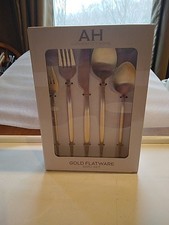 20-Piece Set Service 4 Flatware Gold Tone Stainless Steel.Never Opened