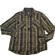 English Laundry Blaque Label Mens XL Plaid Button Down Shirt Olive Green Cotton