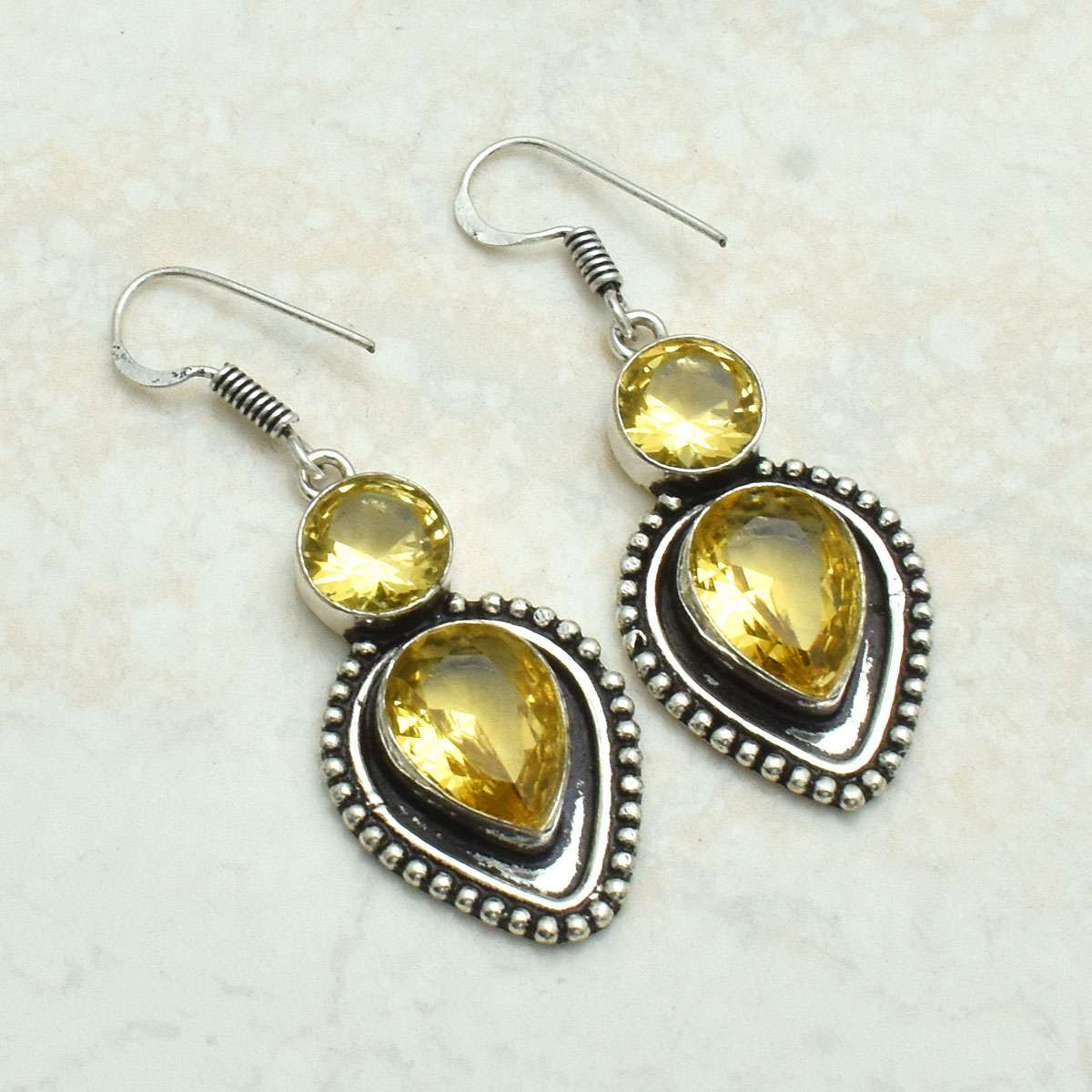 Handmade Citrine Gemstone Drop Dangle Earrings 1.68 Inch AE-10864