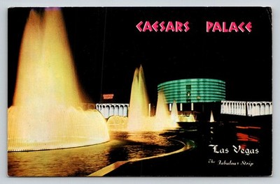 Vintage 1970 Caesars Palace Las Vegas Night Fountains Chrome Postcard