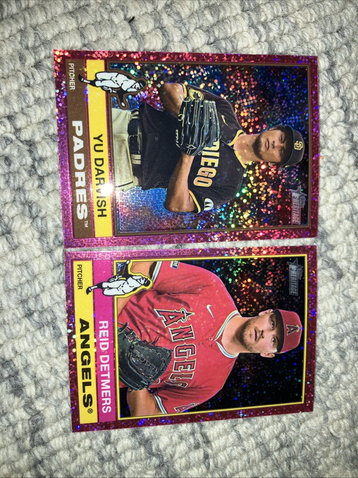 2025 Topps Heritage Chrome Pink Sparkle Yu Darvish 93 & Reid Detmers 411