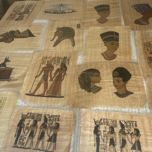 Rare Hand-Painted Ancient Egyptian Papyrus Lot (16) Queen Nefertiti And Others