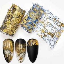 3D Nail Sticker Nail Art Silk Foil Polish Gold Silver Net Mesh Decals Adhesive
