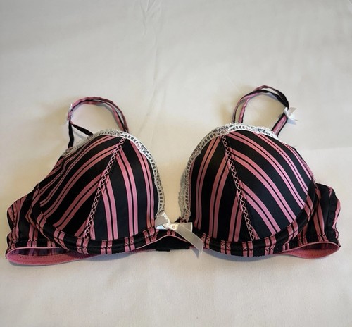 36B Victoria's Secret Sexy Little Things Bra Black & Pink Stripe Padded Push-up - Picture 11 of 11