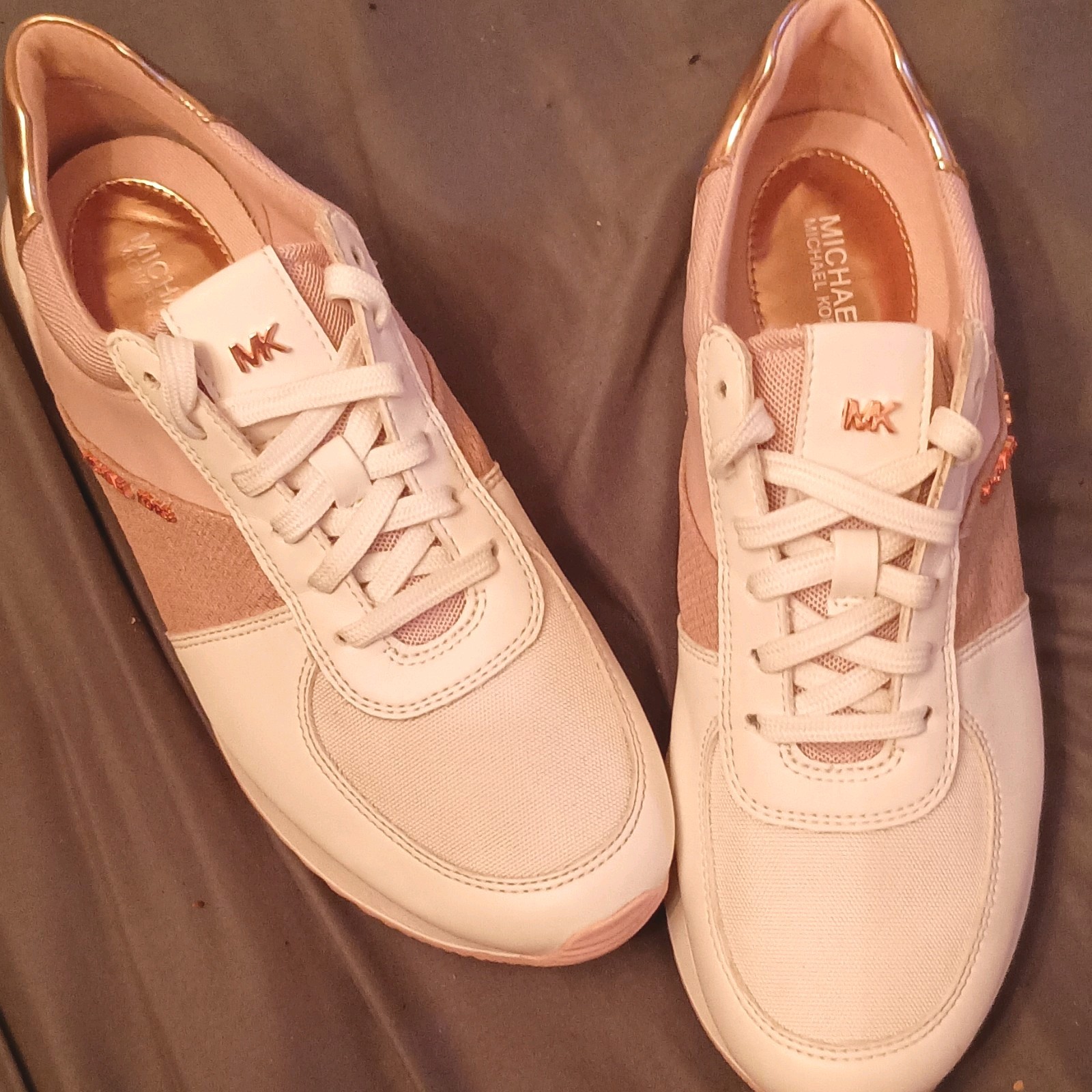 White Pink Rose Gold Leather Mesh