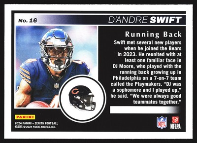 D'Andre Swift 2024 Panini Zenith Chicago Bears NFL Card No.16 | eBay