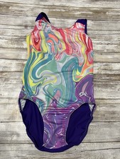 GK Elite Girls Adult Medium AM Purple Swirls Tank Workout Leotard